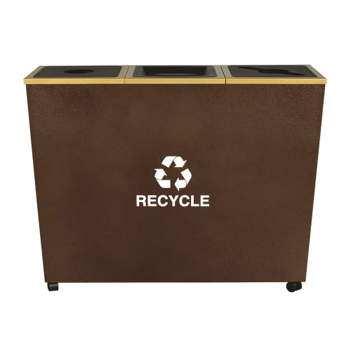 Ex-Cell Kaiser Metro Collection 54 Gallon Capacity Three Stream Recycle Receptacle, Hammered Copper